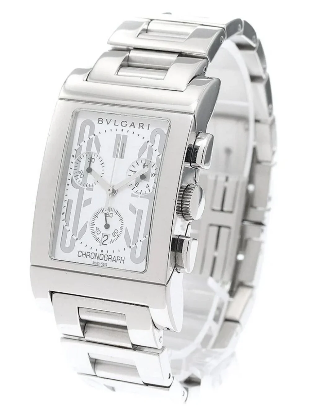 BVLGARI Rettangolo RTC49S Date Chronograph white Dial Quartz Men's Watch
